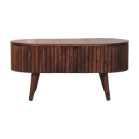 Solid Mango Wood Round Coffee Table with 2 Smooth-Gliding Drawers, Handcrafted Desk for Living Room, 45L x 85W x 38H cm, Brown(m-2)