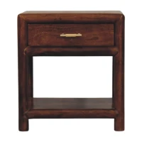 Solid Mango Wood Regency Nightstand with Drawer and Open Shelf, Hand‑finished Table for Living Room, 35L x 45W x 50H cm, Brown(m-2)