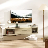 HOMCOM Móvel de Tv Suspenso Móvel para Tv 50" Gaveta Prateleiras Passagens para Cabos 120x24x22,4cm Efeito Madeira Natural(m-2)