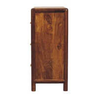 Solid Wood Regency 3-Drawer Chest with Generous Organisation and Elegant Circular Silhouette, Table for Living Room, 35L x 75W x 80H cm, Brown(m-7)