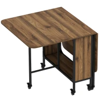 HOMCOM HOMOM Mesa de Cozinha Dobrável Mesa de Refeição Dobrável com Rodas Laterais Abatíveis e Prateleira Mesa Dobrável para Sala de Jantar 130x80x74 cm Marrom(m-1)
