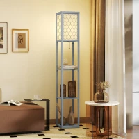 HOMCOM Lampadaire avec étagères, lampadaire sur pied de salon 3 niveaux, interrupteur à tirette 26 x 26 x 160 cm, gris et blanc(m-10)