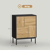 HOMCOM Aparador para Sala Móvel de Arrumação Armário de Cozinha Portas de Empurrar e 4 Compartimentos 60x35x78 cm Preto(m-3)