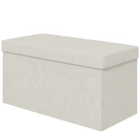 HOMCOM Puff Almacenaje, Banco Almacenaje Plegable 84 L 76x38x38 cm Tapizado en Lino Sintético Baúl de Almacenamiento Crema(m-9)