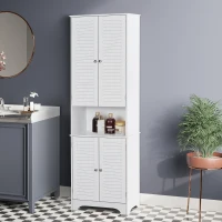 HOMCOM Tall Freestanding Bathroom Cabinet Retro Shutters w/ 3 Compartments Shelves Elevated Base Narrow Organiser White 60L x 30W x 182.5H cm(m-10)