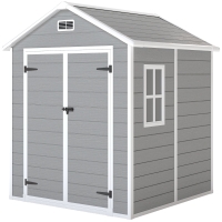 Outsunny Caseta de Jardín Exterior 182x151x219 cm con Suelo Puerta Cerrada y Techo Inclinado para Almacenar Herramientas Gris