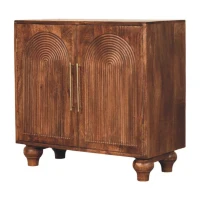 Solid Mango Wood Arco Groove Sideboard with Whimsical Animal Motif, 2-Door Sideboard Ideal for Living Room, 35L x 75W x 71H cm, Brown(m-7)