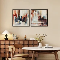 HOMCOM Quadros em Tela Abstractos 40x40 cm 2 Peças Quadros de Arte de Parede Emoldurados Decoração Moderna Multicolor(m-4)