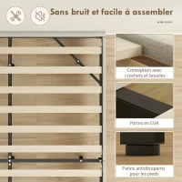 HOMCOM Cadre de lit flottant 140 x 190 cm avec éclairage LED, lit double rembourré en lin, sommier à lattes en bois, beige(m-8)