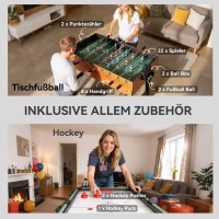 SPORTNOW 5-in-1 Multispiel-Tisch, 53 Zubehör-Teile, Tischfußball, Tischhockey , Tischtennis, Billard, Basketball, Walnuss(m-6)