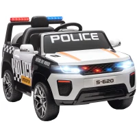 AIYAPLAY Voiture Électrique Enfant Police avec Télécommande Moteur Double Sirène Suspension 4 Roues et Phares Blanc(m-7)