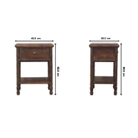 Solid Mango Wood Bedside Table with Drawer and Open Slot, Bedside Cabinet with Hand-Finished Construction, 36L x 45W x 60H cm, Brown(m-3)