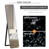 HOMCOM Oglindă de Podea sau Perete cu Cadru din Lemn, Oglindă cu Suport, Pliabil cu Balama, 37x43x156 cm, Nuc(m-7)