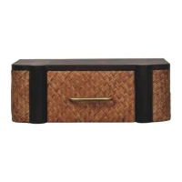 Handcrafted Solid Wood Wall-Mounted Bedside Drawer with Spacious Drawer, Bedside Table with Bronze Metal Accent, 32L x 50W x 18H cm, Brown(m-2)