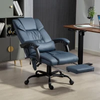 Vinsetto Fauteuil de bureau massant, repose-pied, hauteur réglable, dossier inclinable, télécommande filaire, 66x75x122cm, bleu(m-10)