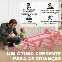 AIYAPLAY Triângulo de Escalada 7 em 1 com Arco e Rampa Escalada para Crianças de Madeira Dobrável para 18-48 Meses 188x70 cm Rosa(m-8)