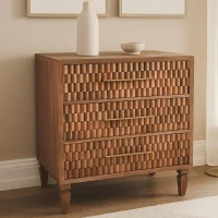 Solid Wood Bedside Cabinet with Eco-friendly Mango Wood, Bedside Table with 3 Drawers for Generous Storage, 35L x 83W x 87H cm, Brown(m-1)