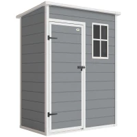 Outsunny Abrigo de Jardim 1,14 m² 151x92x193 cm Abrigo de Exterior Metálico com Chão Porta de Correr Janela e Teto Inclinado Cinzento(m-1)