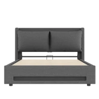 Modern Upholstered Bed with Headboard Shelf and Dual USB‑C Ports, Double Bed with LED Lighting, 142.5L x 200W x 114H cm, Dark Gray(m-2)