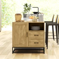 HOMCOM Aparador de Arrumação para Sala com 2 Gavetas Compartimento Aberto e Prateleira Ajustável 80x40x78 cm Natural(m-6)