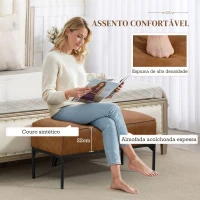 HOMCOM Banco ao Pé da Cama Multifuncional Moderno com Assento Acolchoado Espesso e Pés em Aço PU 80x40x46 cm Castanho(m-4)