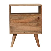 Solid Mango Wood Bedside Table with 2 Smooth‑Gliding Drawers and Open Shelf, Hand‑Finished Desk with Durable Storage, 35L x 45W x 60H cm, Brown(m-8)