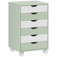 HOMCOM Bloco de Gavetas Móvel Arquivador com 6 Gavetas Suporte para Impressora com Rodas 40x35x63 cm Verde e Branco(m-10)