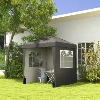 Outsunny Tonnelle barnum de jardin pop-up pliant réglable en hauteur protection UV 30+ 3 parois latérales gris(m-10)