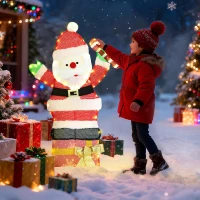 Outsunny Père Noël lumineux de 90 cm avec 97 LED blanc chaud, décoration de Noël pour intérieur et extérieur(m-8)