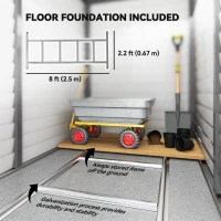 Outsunny 5 x 9ft Galvanised Metal Garden Shed with Foundation Kit, Outdoor Lean-to Shed, Tool Storage House with Lockable Doors, Gloves and 2 Air Vents for Patio, Garden, Grey(m-5)