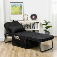 HOMCOM Poltrona 2 em 1 Sofá Cama Individual Encosto Reclinável 5 Posições com Almofada 180x64x40 cm Preto(m-6)