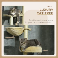 PawHut 230-250cm Floor-to-Ceiling Climbing Cat Tree Tower - Beige(m-4)