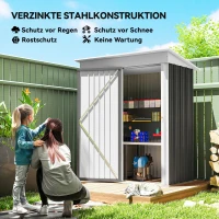 Outsunny Gartenschuppen, Outdoor-Geräteschuppen aus Wellstahl, Wanddesign, verstellbare Regalböden, verschließbare Tür Dunkelgrau(m-4)