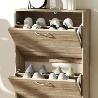 HOMCOM 12-Shoe Flip Drawer Storage Cabinet - Brown Wood-Effect(m-9)