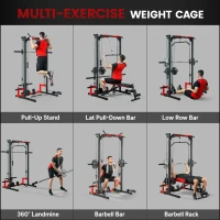 SPORTNOW Cable Crossover Machine, Multi-Function Power Rack with Pull Up Bar, Lat Pull Down System, Squat Rack, Barbell Bar(m-4)