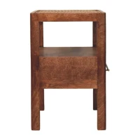 Caldera Solid Mango Wood Bedside Table with Drawer and Shelf, Bedside Cabinet with Hand-finished Design, 35L x 55W x 55H cm, Brown(m-11)