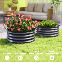 Outsunny Set of 2 Raised Garden Bed, Metal Planter Box with Safety Edging, Easy-to-assemble Stock Tank, Dark Grey(m-7)