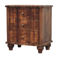 Solid Mango Wood Valencia Bedside Table with Hand-finished Surfaces, Bedside Cabinet with 3 Drawers for Storage, 40L x 55W x 63H cm, Brown(m-8)