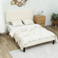 HOMCOM Cadre de lit double 140 x 190 cm lit 2 personnes tête de lit réglable sommier 150 x 198 x 101/106/111/116/121 cm crème(m-4)