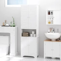 HOMCOM Tall Freestanding Bathroom Cabinet Retro Shutters w/ 3 Compartments Shelves Elevated Base Narrow Organiser White 60L x 30W x 182.5H cm(m-8)