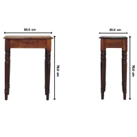 Solid Mango Wood Writing Desk with Hand-finished Grain and Drawer, Bedside Cabinet for Neat Storage, 35L x 60W x 78H cm, Dark Brown(m-3)