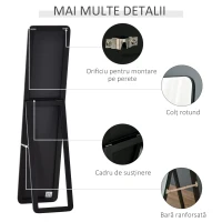 HOMCOM Oglindă de Podea sau Perete cu Cadru din Lemn, Oglindă cu Suport, Pliabil cu Balama, 37x43x156 cm, Nuc(m-6)