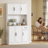 HOMCOM Armadio cucina, con piano di lavoro, foro per cavi, ripiani regolabili, in MDF, 180,5 cm, Bianco(m-4)