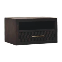 Solid Wood Wall-Mounted Nightstand with Shelf for Space-saving Storage, Hand-finished Floating Unit with Drawer, 32L x 45W x 25H cm, Brown(m-8)