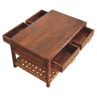 Solid Mango Wood Regency Woven Console Table with 4 Drawers, Desk for Display and Easy Organisation, 55L x 85W x 45H cm, Brown(m-7)