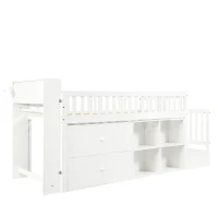 3ft Single Wooden Storage Bed with Headboard Storage and Colourful LED Strips, Single Bed with 2 Drawers, 262L x 95W x 120H cm, White(m-11)