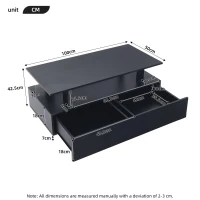 Modern Coffee Table with App-Controlled LED, 2-Drawer and Open Storage, Centre Table with USB-Powered, 100L x 50W x 42.5H cm, Black(m-3)