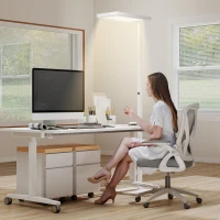 HOMCOM Luminária de Pé para Sala Led Regulável de Espectro Completo para Cuidado Dos Olhos Controle Remoto 60x32x196 cm Branco(m-5)