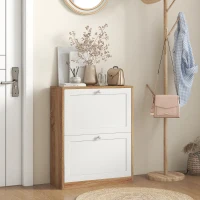 HOMCOM Meuble à chaussures 12 paires, armoire à chaussures, 2 tiroirs rabattables et étagères réglables, 60x24,5x75,5cm, blanc(m-10)