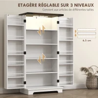 HOMCOM Buffet cuisine, meuble cuisine rangement, avec 12 étagères à portes, lumière LED magnétique, 60 x 40 x 120 cm, blanc(m-7)